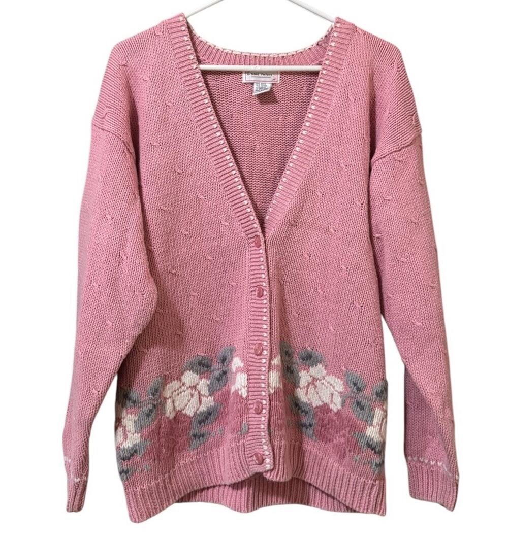 Gina Peters Knit Cardigan Sweater Women Size Medium Cottagecore Classic Retro